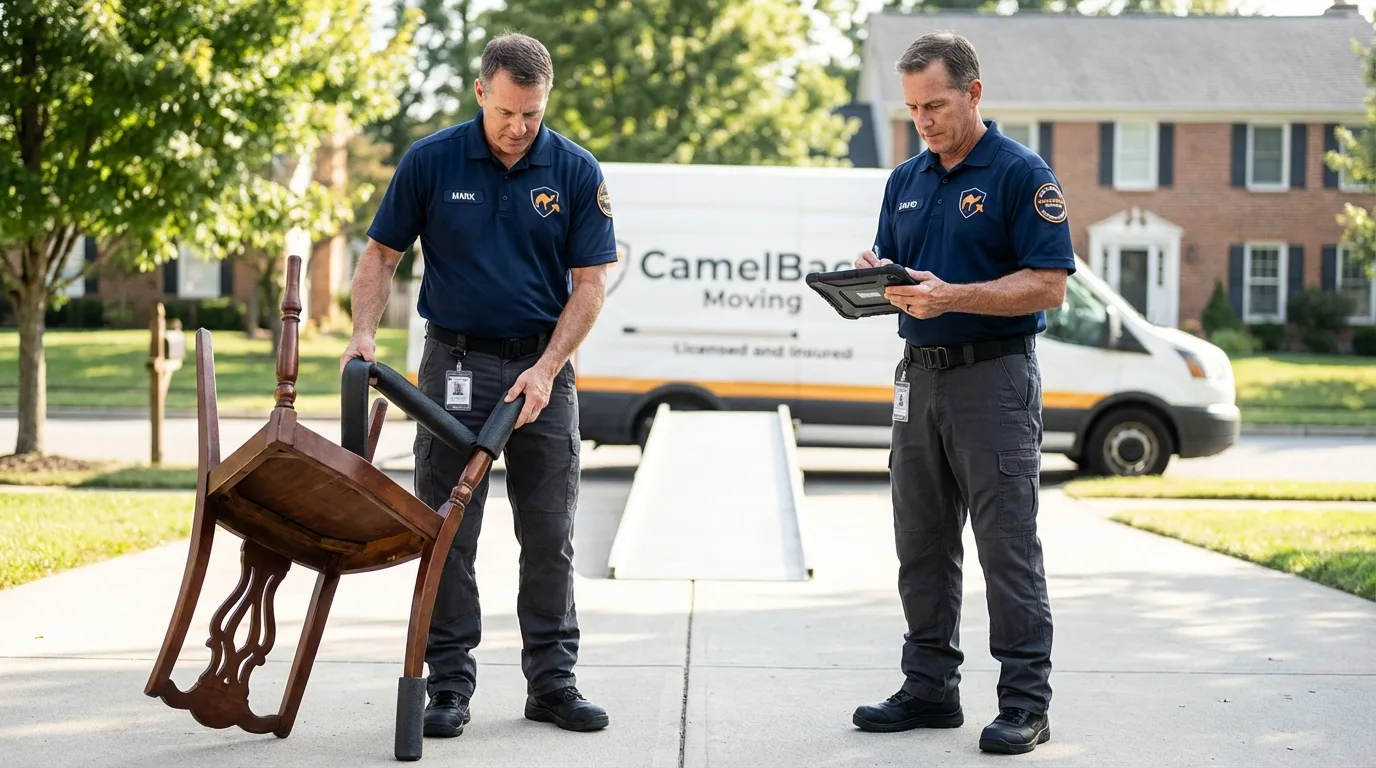 Movers inspecting furniture for damage prevention before loading in Crested Butte, CO