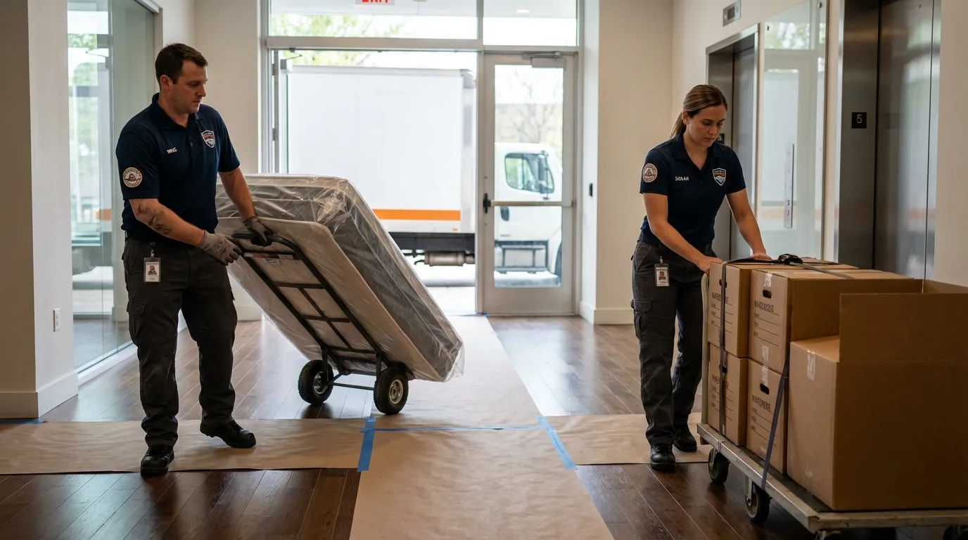 Professional apartment movers loading elevator in Crested Butte, CO