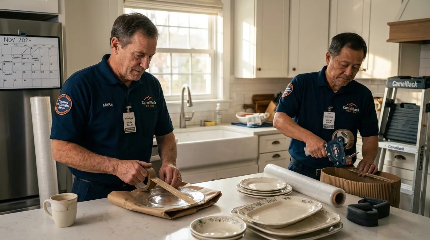 Professional crew packing kitchen dishware in Crested Butte, CO